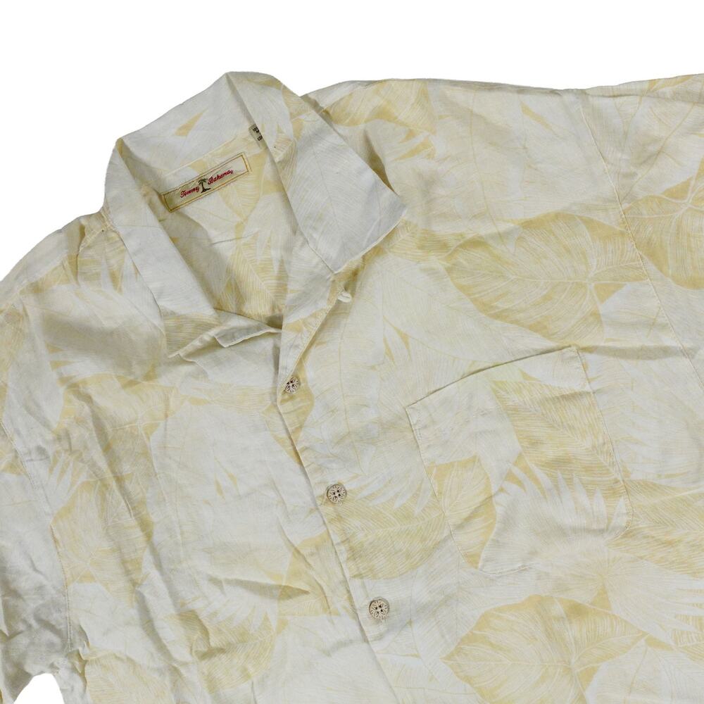 Tommy Bahama Linen Floral Leaf Hawaiian Button Up Camp Shirt Men's Large